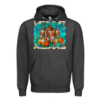 Charcoal Heather fall longhorn cows Zipper Hoodie - RanaPortraitStore