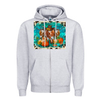 Heather Grey fall longhorn cows Zipper Hoodie - RanaPortraitStore