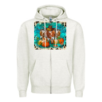 Oatmeal Heather fall longhorn cows Zipper Hoodie - RanaPortraitStore
