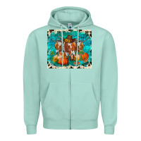 Seafoam fall longhorn cows Zipper Hoodie - RanaPortraitStore