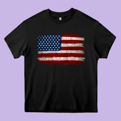 Distressed American Flag Heavy Core Tee Designed By Jasminsmagicworld