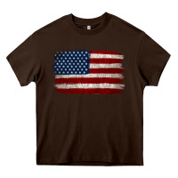 Chocolate Brown Distressed American Flag Heavy Core Tee - Jasminsmagicworld