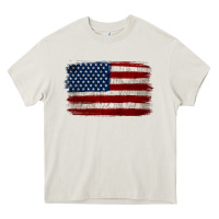 Cream Distressed American Flag Heavy Core Tee - Jasminsmagicworld