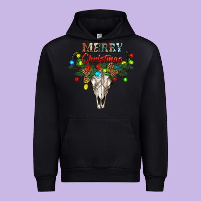 Merry Christmas Bull Skull Urban Hoodie Designed By Ranaportraitstore