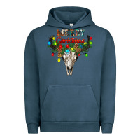 Pigment Midnight Navy merry christmas bull skull Urban Hoodie - RanaPortraitStore
