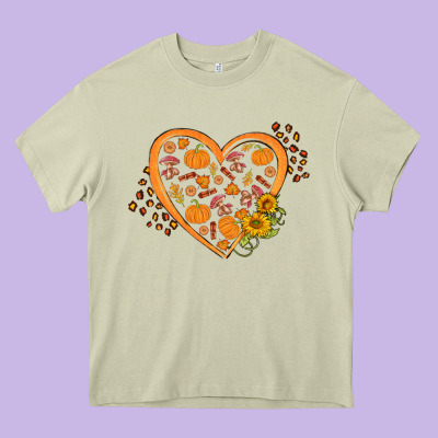Western Autumn Heart Heavy Core Tee Designed By Fadigitalartstudio