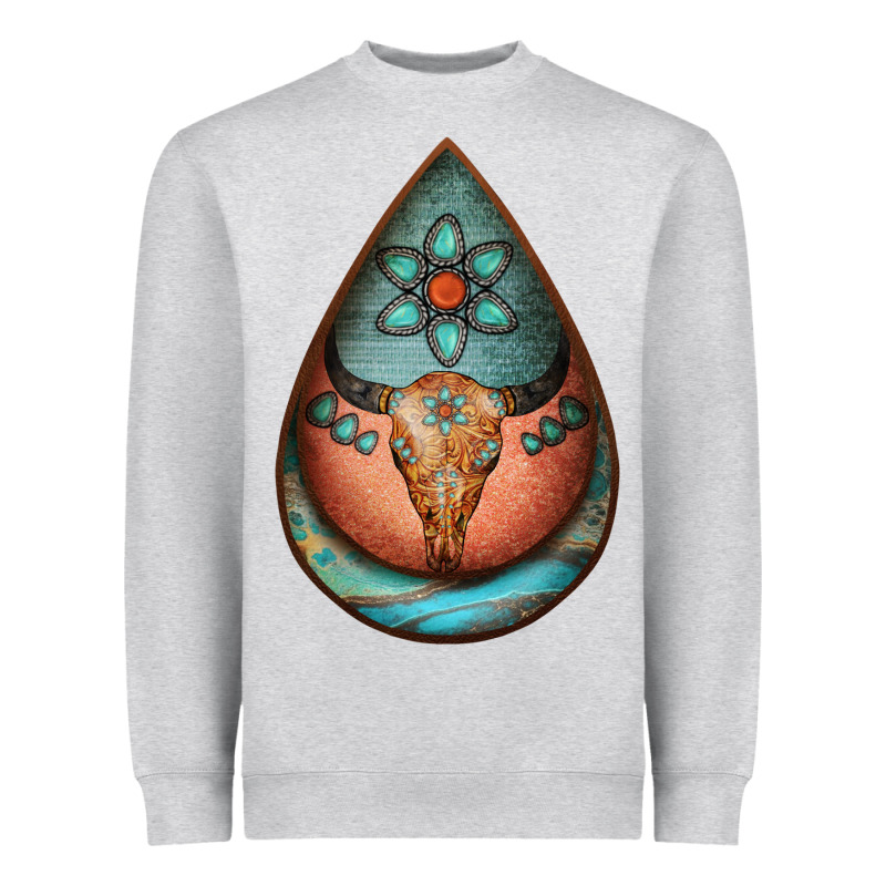 Teardrop Tooled Leather Bullskull Earrings Heavyweight Sweatshirt by Jasminsmagicworld | Teevron
