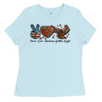 Baby Blue Western Peace Love American Golden Eagle Ladies Tee - LillyAllenDesigns
