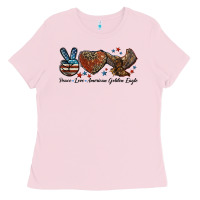 Bubblegum Pink Western Peace Love American Golden Eagle Ladies Tee - LillyAllenDesigns