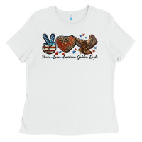 White Western Peace Love American Golden Eagle Ladies Tee - LillyAllenDesigns