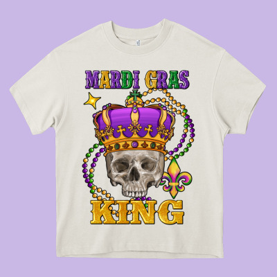 Skull Mardi Gras King Heavy Core Tee Designed By Fadigitalartstudio