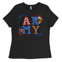 Black Army Veteran leopard frame 4th of July Ladies Tee - LillyAllenDesigns