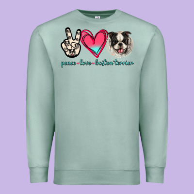 Peace Love Boston Terrier Premium Sweatshirt Designed By Jasminsmagicworld
