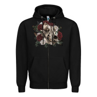 Black Floral boho wolf skull Zipper Hoodie - RanaPortraitStore