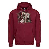 Burgundy Floral boho wolf skull Zipper Hoodie - RanaPortraitStore