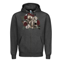 Charcoal Heather Floral boho wolf skull Zipper Hoodie - RanaPortraitStore