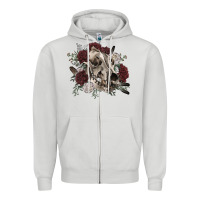 Dove Grey Floral boho wolf skull Zipper Hoodie - RanaPortraitStore