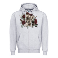 Heather Grey Floral boho wolf skull Zipper Hoodie - RanaPortraitStore