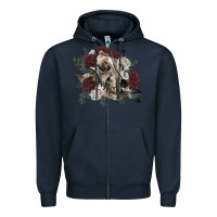 Navy Floral boho wolf skull Zipper Hoodie - RanaPortraitStore