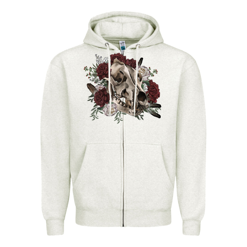 Floral Boho Wolf Skull Zipper Hoodie by RanaPortraitStore | Teevron