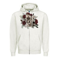 Oatmeal Heather Floral boho wolf skull Zipper Hoodie - RanaPortraitStore