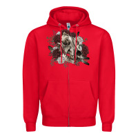 Red Floral boho wolf skull Zipper Hoodie - RanaPortraitStore