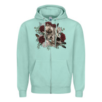 Seafoam Floral boho wolf skull Zipper Hoodie - RanaPortraitStore
