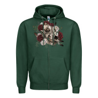 Sports Green Floral boho wolf skull Zipper Hoodie - RanaPortraitStore