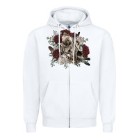 White Floral boho wolf skull Zipper Hoodie - RanaPortraitStore