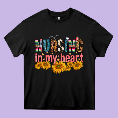 Nursing In My Heart Heavy Core Tee Designed By Fadigitalartstudio