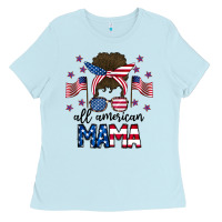 Baby Blue All American Mama Messy Buny Ladies Tee - CowhideDigitalArt