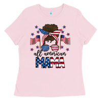 Bubblegum Pink All American Mama Messy Buny Ladies Tee - CowhideDigitalArt