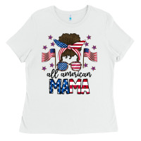 White All American Mama Messy Buny Ladies Tee - CowhideDigitalArt
