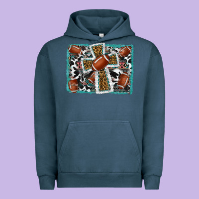 Football Cross Aztec Leopard Background Urban Hoodie Designed By Ranaportraitstore