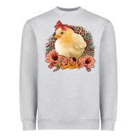 Heather Grey Chick With Flowers Feopard Heavyweight Sweatshirt - Jasminsmagicworld