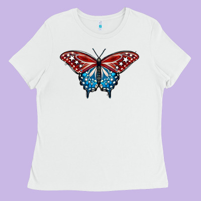 Patriotic American Flag Butterfly 4th Of July Ladies Tee Designed By Lillyallendesigns