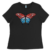 Black Patriotic American Flag Butterfly 4th of July Ladies Tee - LillyAllenDesigns