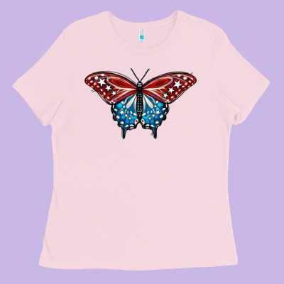 Patriotic American Flag Butterfly 4th Of July Ladies Tee Designed By Lillyallendesigns