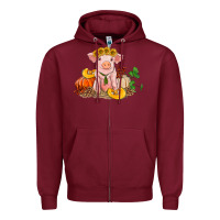 Burgundy fall pig Zipper Hoodie - RanaPortraitStore