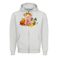 Dove Grey fall pig Zipper Hoodie - RanaPortraitStore
