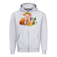Heather Grey fall pig Zipper Hoodie - RanaPortraitStore