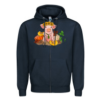 Navy fall pig Zipper Hoodie - RanaPortraitStore