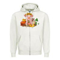 Oatmeal Heather fall pig Zipper Hoodie - RanaPortraitStore