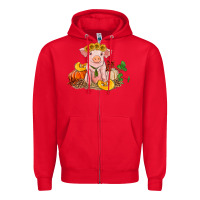 Red fall pig Zipper Hoodie - RanaPortraitStore