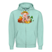 Seafoam fall pig Zipper Hoodie - RanaPortraitStore