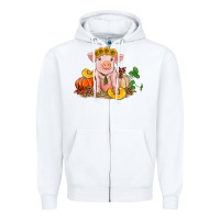 White fall pig Zipper Hoodie - RanaPortraitStore