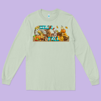 Hello Fall Rabbit Long Sleeve Tee Designed By Lillyallendesigns