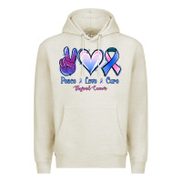 Oatmeal Heather Peace Love Cure Thyroid Cancer Premium Hoodie - Jasminsmagicworld