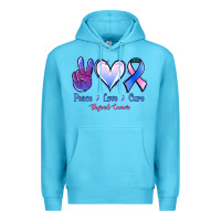 Ocean Blue Peace Love Cure Thyroid Cancer Premium Hoodie - Jasminsmagicworld
