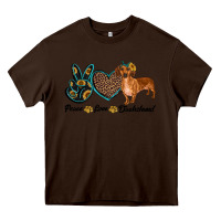 Chocolate Brown peace love dachshund Heavy Core Tee - RanaPortraitStore